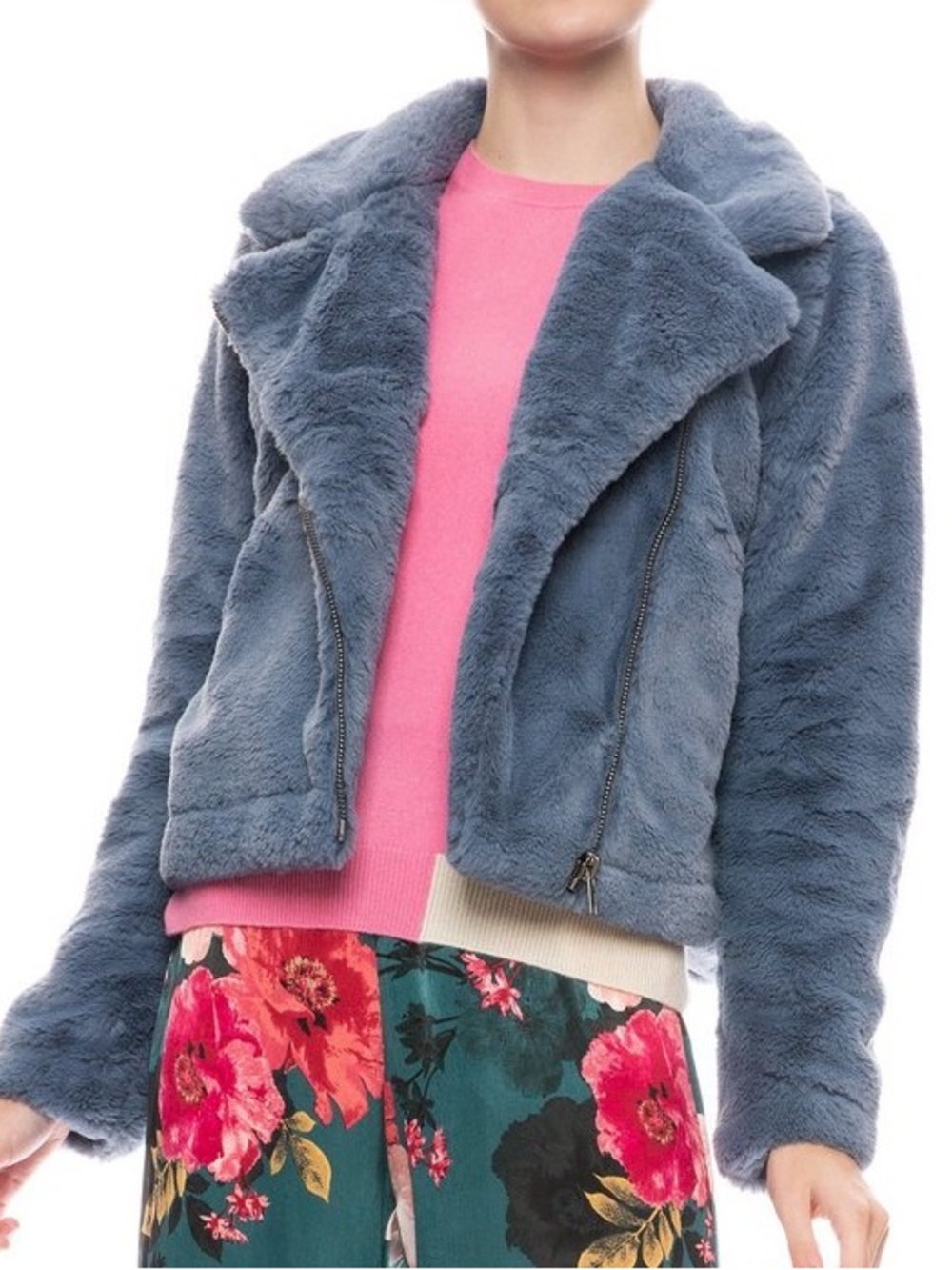 Apparis Sz S Tukio Faux Fur Blue Full Zipped Moto Jacket